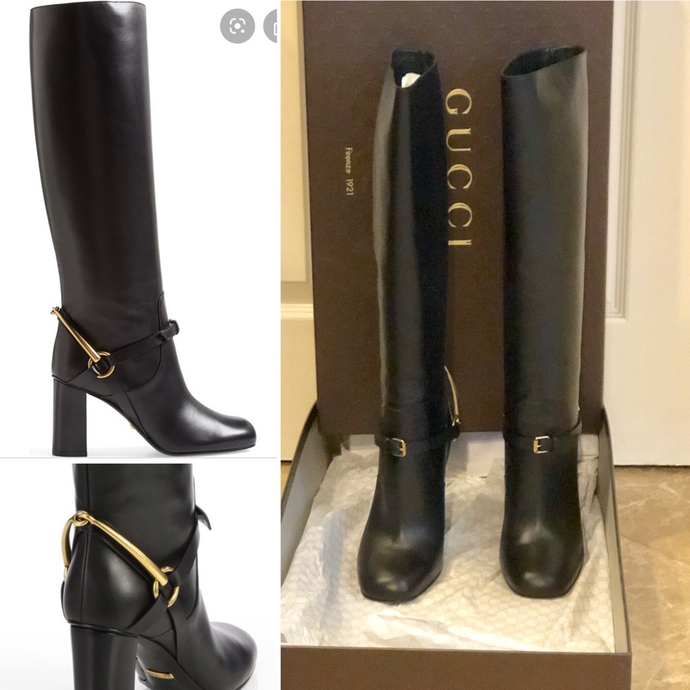 GUCCI TESS Harness Buckle Boot-Black-Sz 39.5